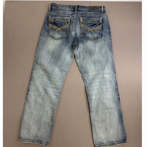 Axel Treadwell Relaxed Straight Leg Jeans Mens 34x32‎ Blue Embroidered Denim